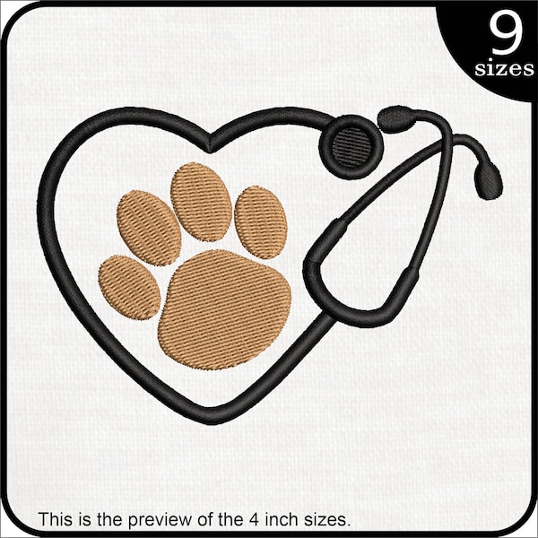 Paw Stethoscope - Design for Embroidery Machine Instant Download digital embroidering files stitch pet dog cat medical 199e