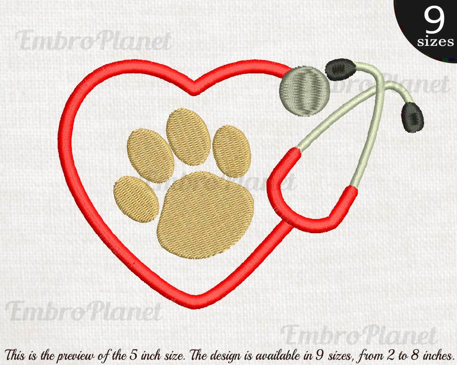 Cute Heart Paw Stethoscope Design for Embroidery Machine Etsy
