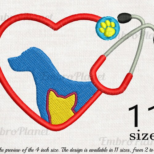 Cute Heart Paw Stethoscope Design for Embroidery Machine Etsy