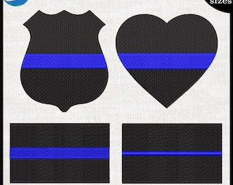 Blue Line Polizei Stickdatei - Abzeichen, Flagge (Digitaler Download)