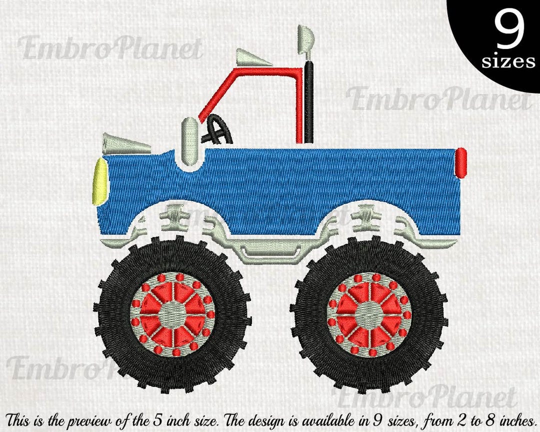 Monster Truck Design for Embroidery Machine, Instant Download Digital