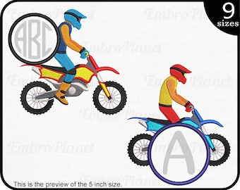 Diseño de bordado de motocross circular - Archivos de bordado de motociclista (Descarga digital)