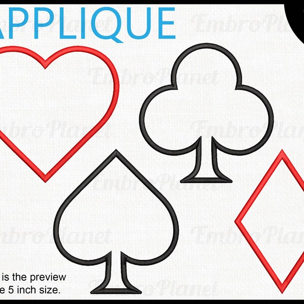 Applique Cards Signs - Designs for Embroidery Machine Instant Download digital embroidering files stitch club heart diamond spade 631e