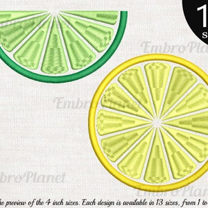 Limonka i cytryna - wzory do maszyny do haftu Natychmiastowe pobieranie pliku cyfrowego ikona znaku ściegu symbol kreskówka wzór plasterek owoc jedzenie 1022e