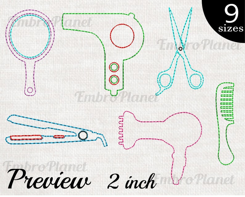 Outline Hairdresser Tools Design for Embroidery Machine Etsy