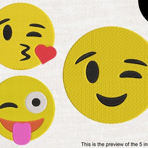 Wink Emoji Faces - Designs for Embroidery Machine Instant Download digital file stitch sign icon symbol cartoon chat face set emoticon 1653e