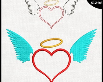 Angel Heart Embroidery Design: Memorial Wings, Love (Instant Download) 322e
