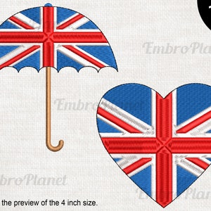 UK Heart and Umbrella - Designs for Embroidery Machine Instant Download digital file stitch sign icon symbol pattern cartoon flag 1317e
