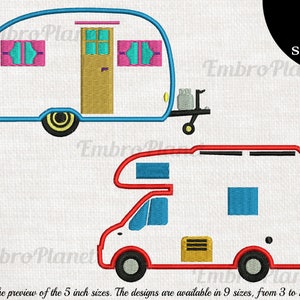 Applique Campers - Design per macchina da ricamo, Instant Download digitale punto segno segno modello arte campeggio vacanza rimorchio 864e