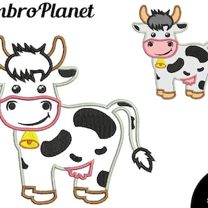 Cute Cow Applique - Design for Embroidery Machine Instant Download Digital Graphic Stitch 4x4 5x7 inch hoop File farm animal cartoon 484e