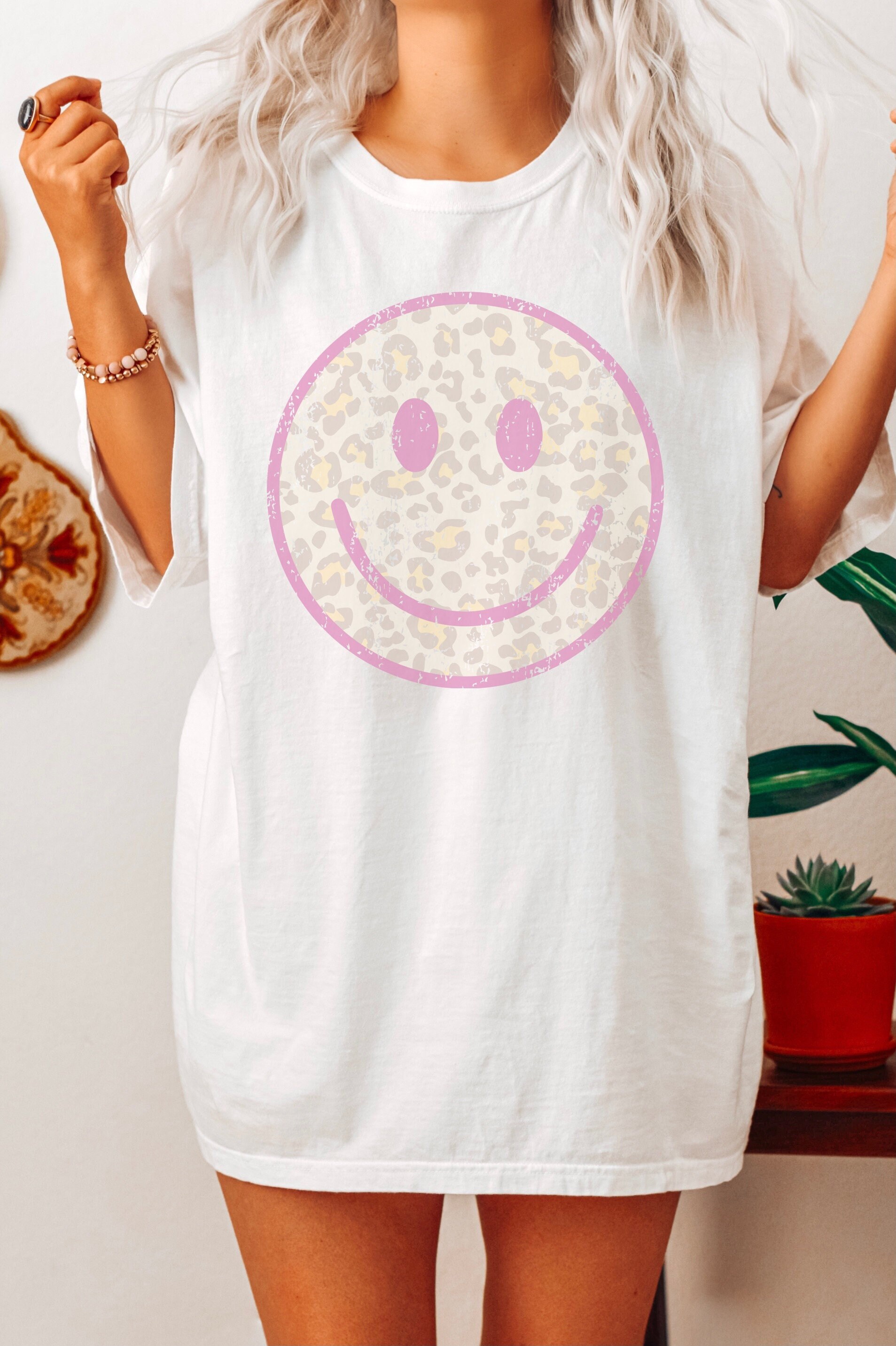 Smiley Face T-shirt Preppy Oversized T 