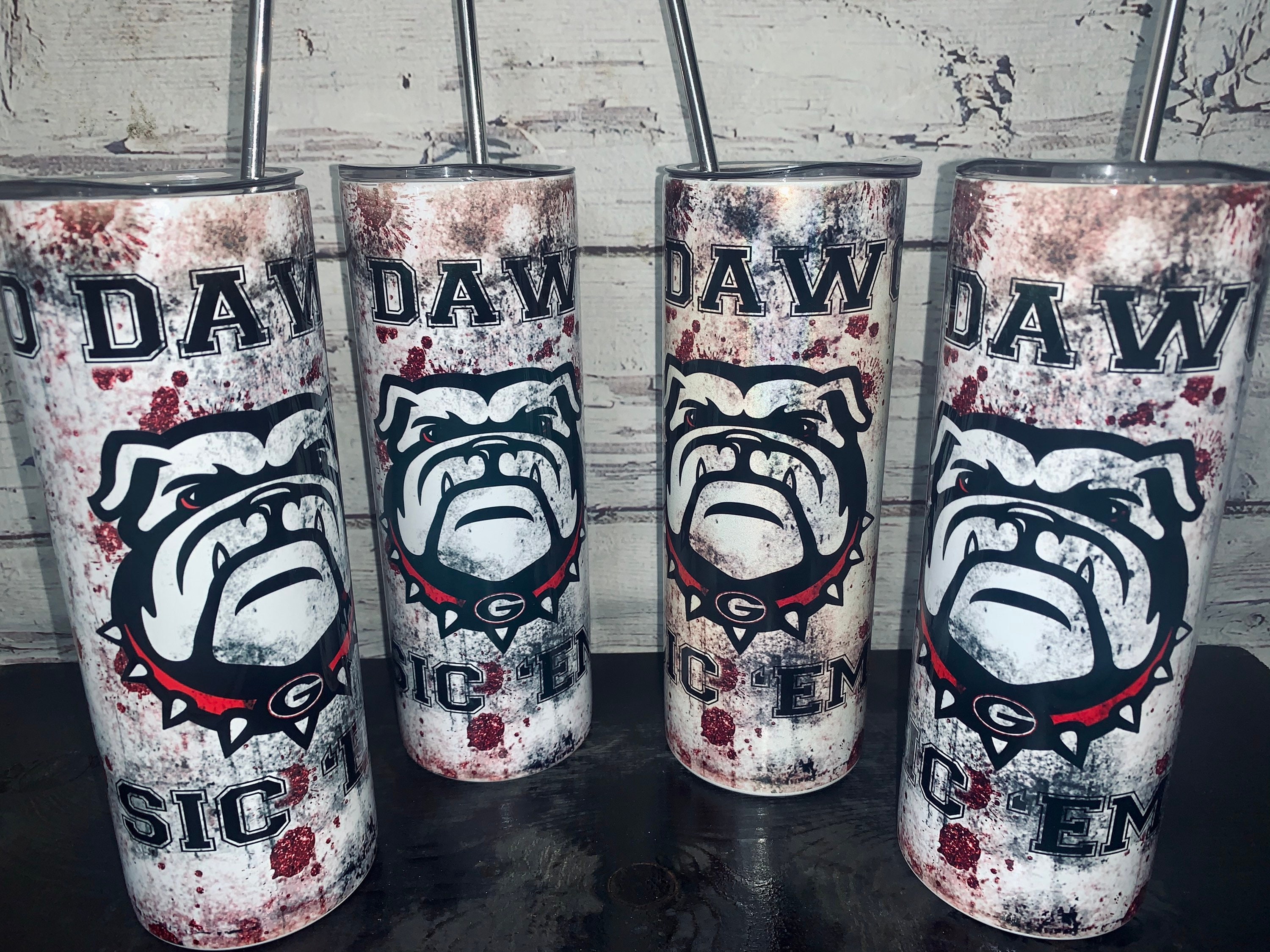 Go Dawgs Sic Em 20oz Skinny Tumbler Bulldogs Etsy