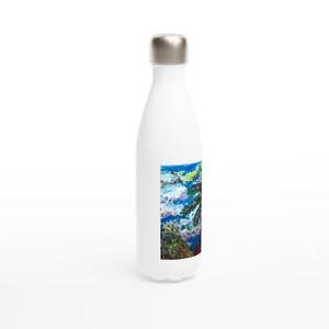 White stainless steel water bottle from the palm tree