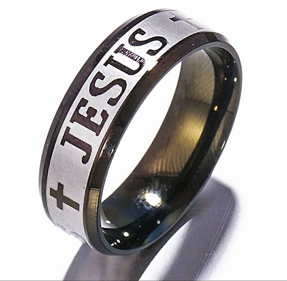Vintage Ring Jesus of Christ Cross Ruby Titanium Steel Stainless Steel Ring