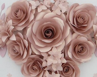 Large Rose Gold Paper Flower Wall Backdrop, Nursery Decor