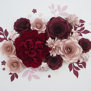 Fiori da parete in carta crespa per sfondo di nozze, fiori di carta giganti 3D, fiori grandi color oro rosa e bordeaux per 1 compleanno o decorazione per la cameretta dei bambini