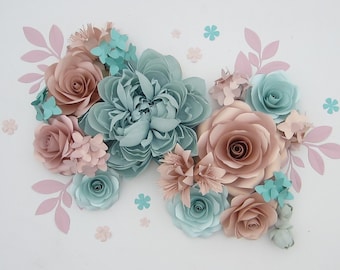 Adorno de pared gigante de papel crepé con forma de flor, decoración para habitación infantil, rosa dorada