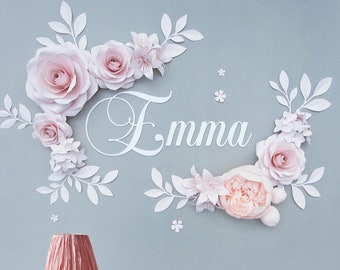 Blush Pink Paper Flower Nursery Decor, Personalized Name Sign