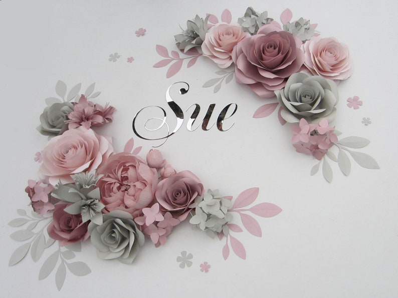 Paper Flowers Wall, Nursery Wall Decor, Nursery Name Sign, Large Paper Flowers Backdrop