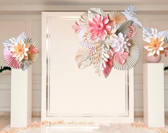 Papier Tropisches Blatt-Set: Luau-Hochzeitshintergrund, Hawaii-Dekor