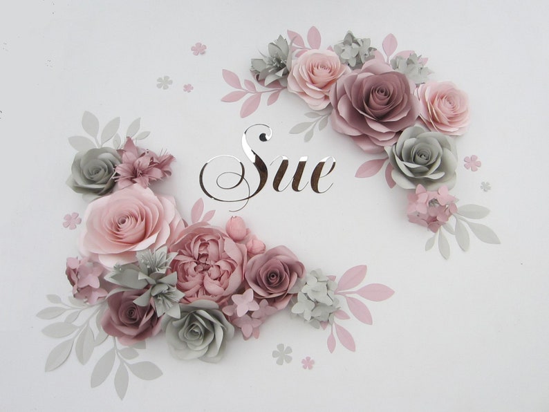 Paper Flowers Wall, Nursery Wall Decor, Nursery Name Sign, Large Paper Flowers Backdrop