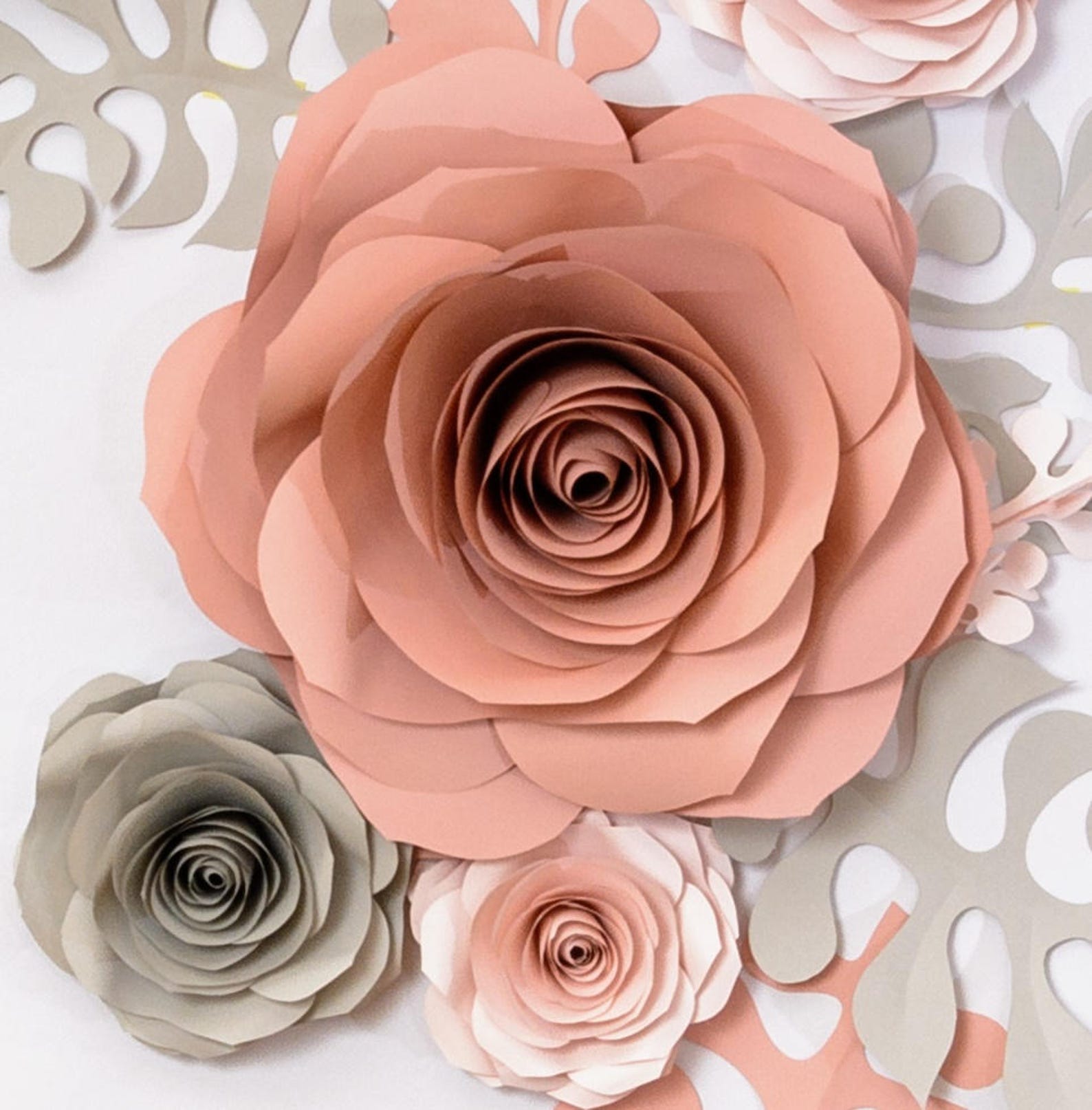 Paper Flower Backdrop of Gray Pink Blush Roses Large Paper Etsy