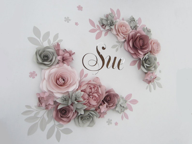 Paper Flowers Wall, Nursery Wall Decor, Nursery Name Sign, Large Paper Flowers Backdrop