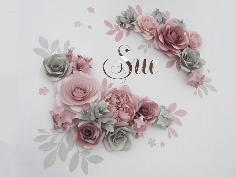 Paper Flowers Wall, Nursery Wall Decor, Nursery Name Sign, Large Paper Flowers Backdrop