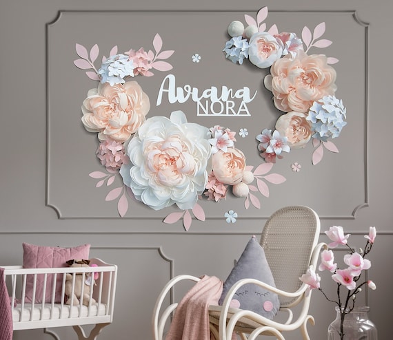 Nursery Paper Flower Nursery Wall Decor Paper Flowers Wall Decor Paper  Flower Decor Large Paper Flowers Blush Pink and Gray Decor 