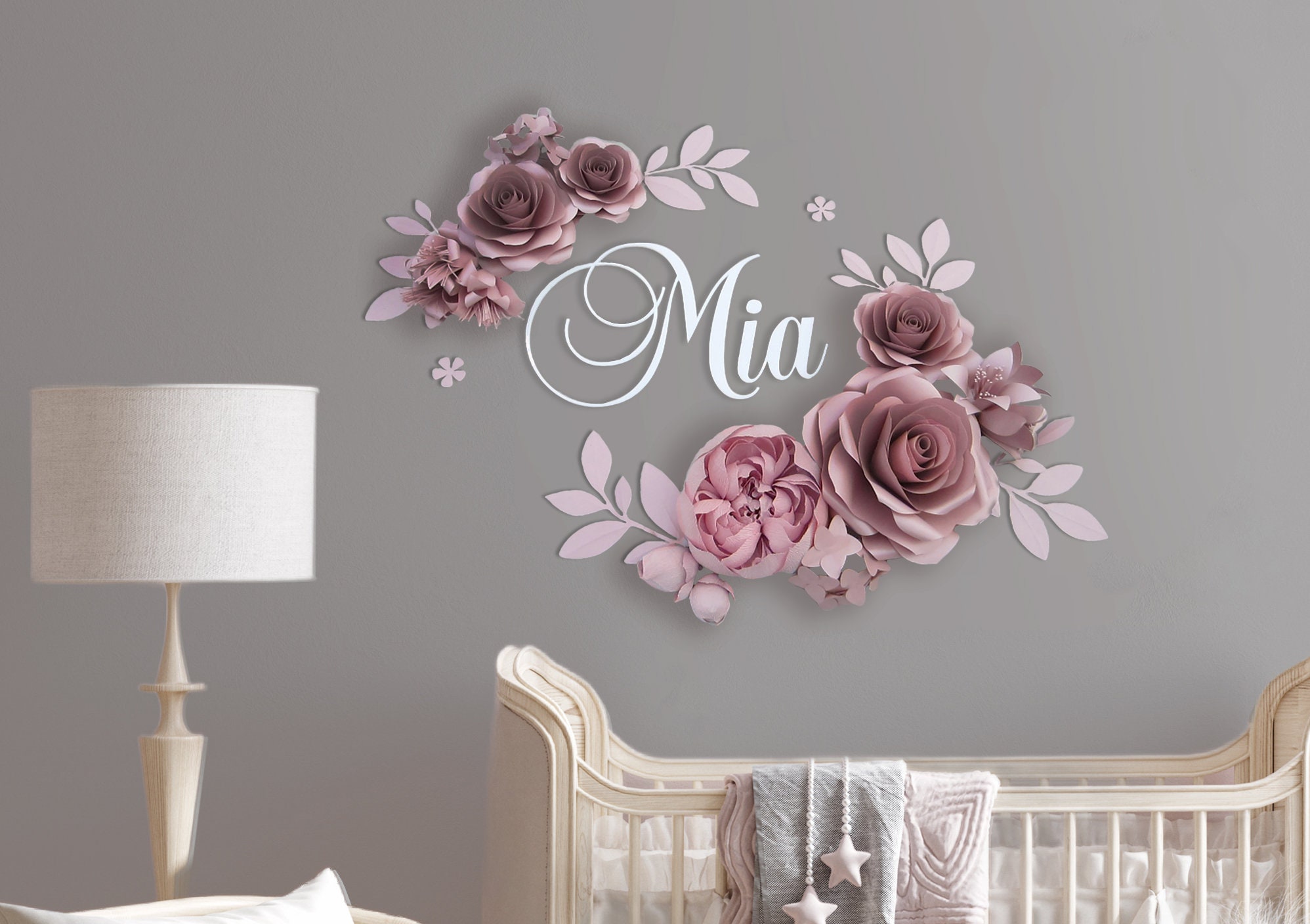 Set of 6 paper flowers, nursery paper flowers, Nursery wall decor, paper  flower decor, girls room wall decor