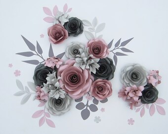 Dusty Rose Paper Flower Wall Decor: Baby Nursery, Party Backdrop