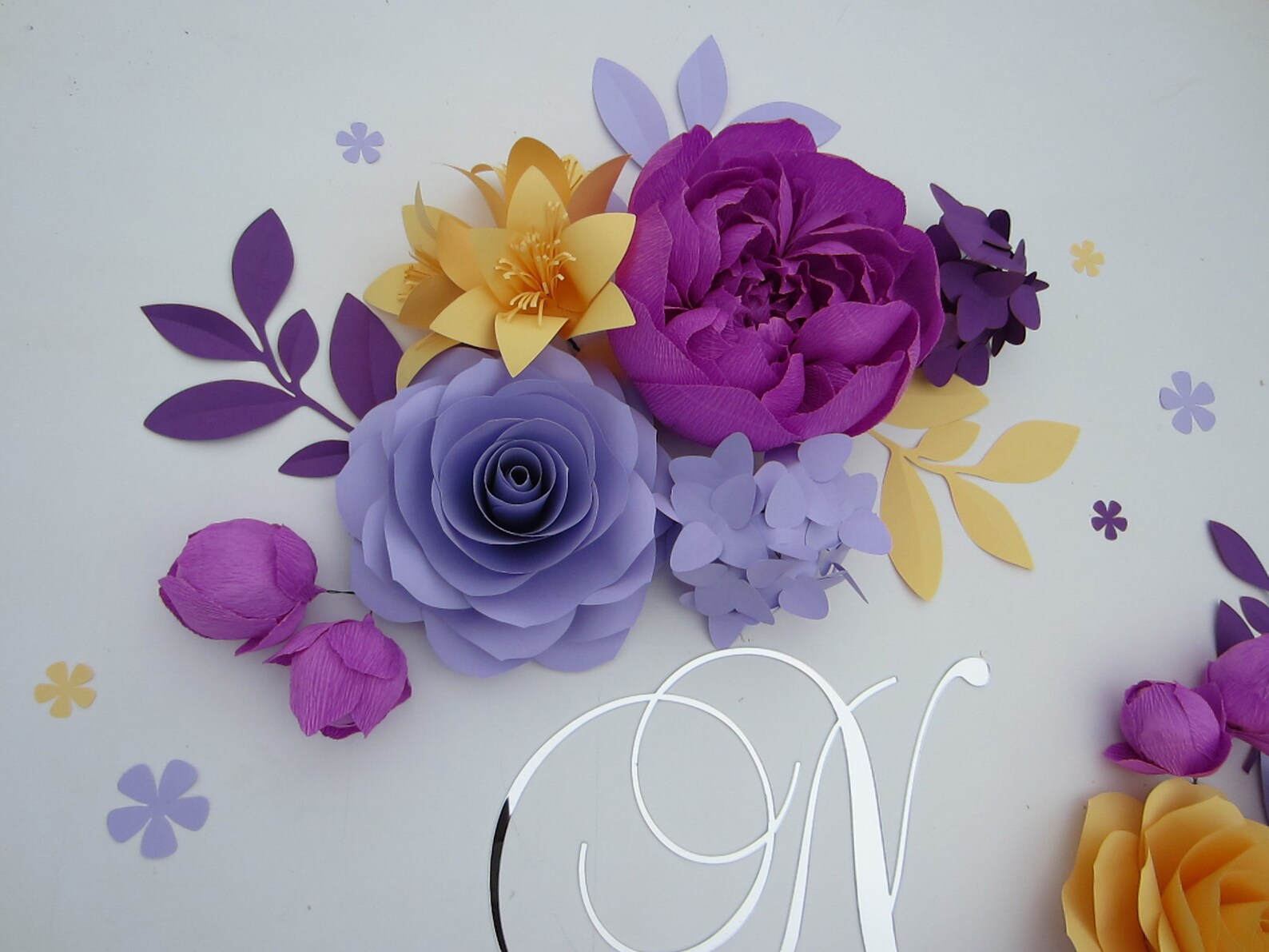 Set of 15 Large Paper Wall Flowers in Purple Yellow and Etsy