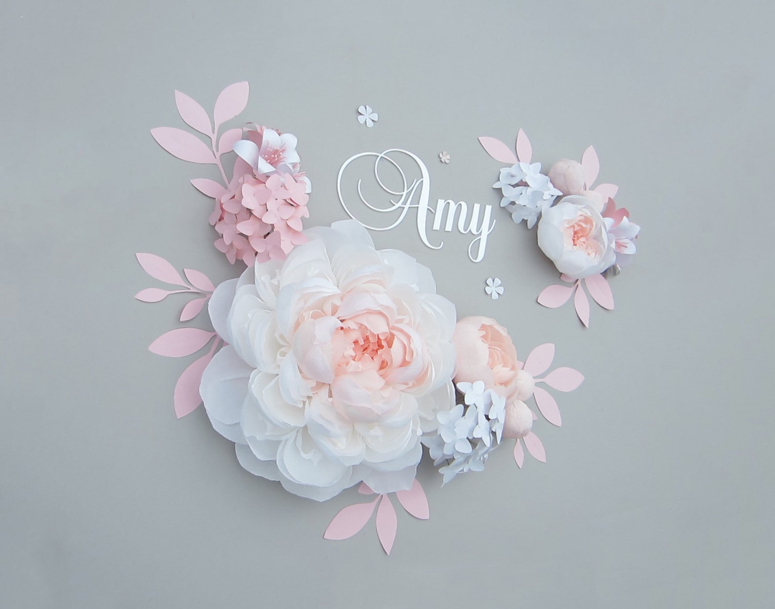 Blush White Large Paper Flowers With Baby Name Sign Pink Etsy