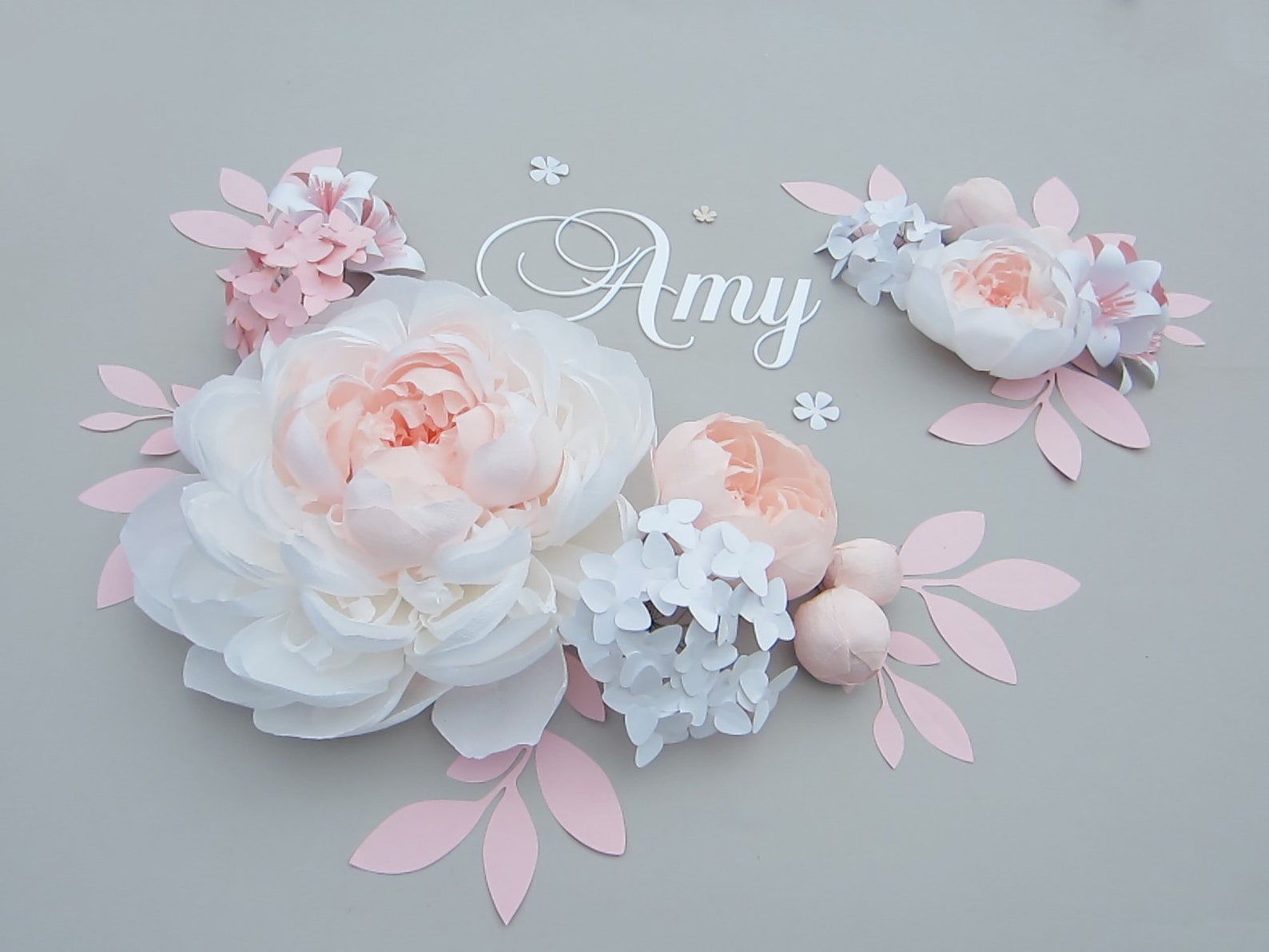 Blush White Large Paper Flowers With Baby Name Sign Pink Etsy