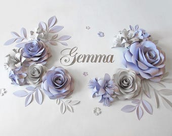 Personalized Baby Name Sign: Lavender & Gray Paper Flower Nursery Decor