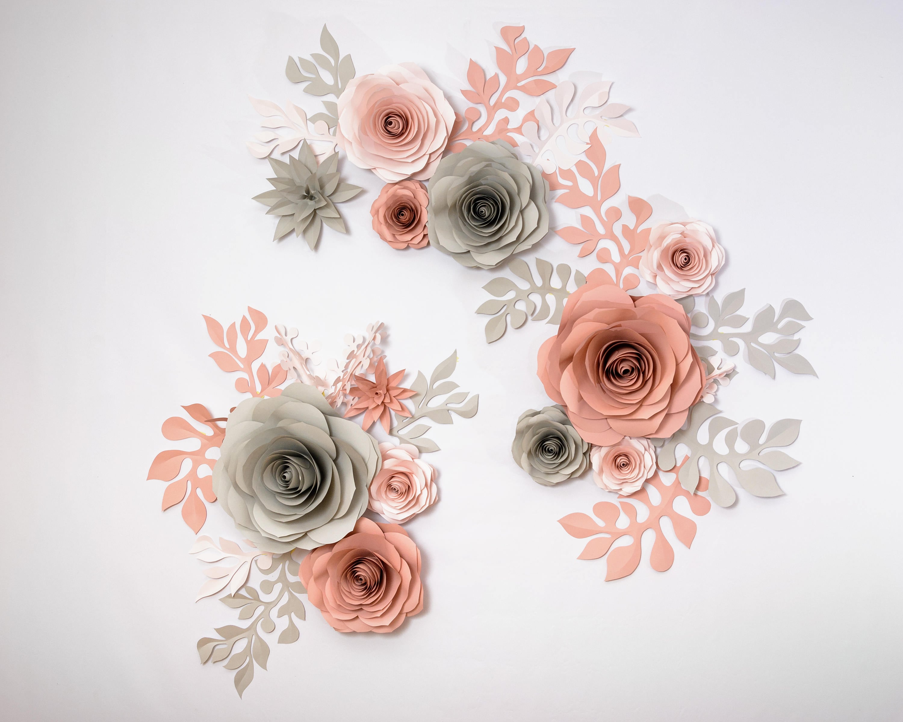 Paper Flower Backdrop of Gray Pink Blush Roses Large Paper Etsy