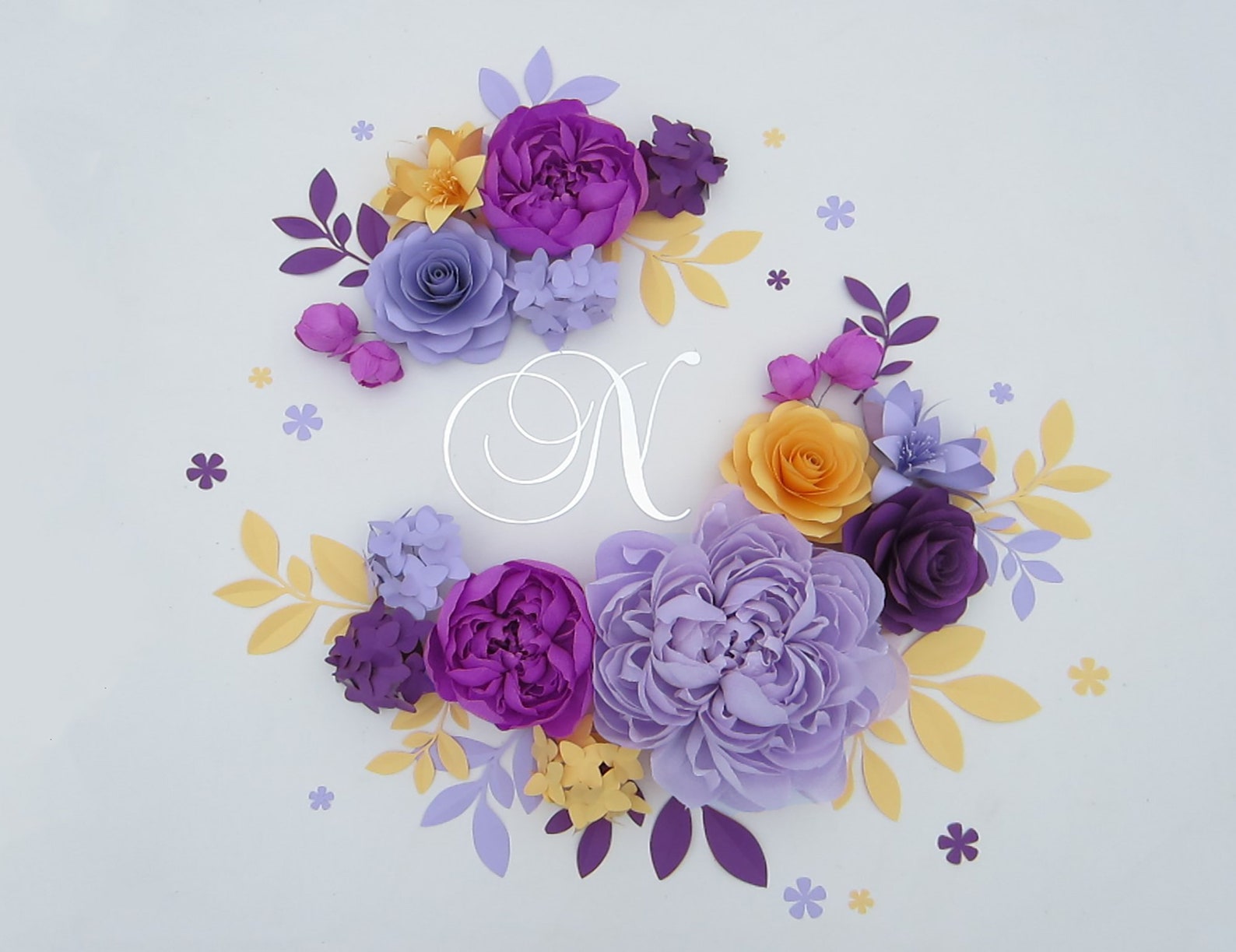 Set of 15 Large Paper Wall Flowers in Purple Yellow and Etsy