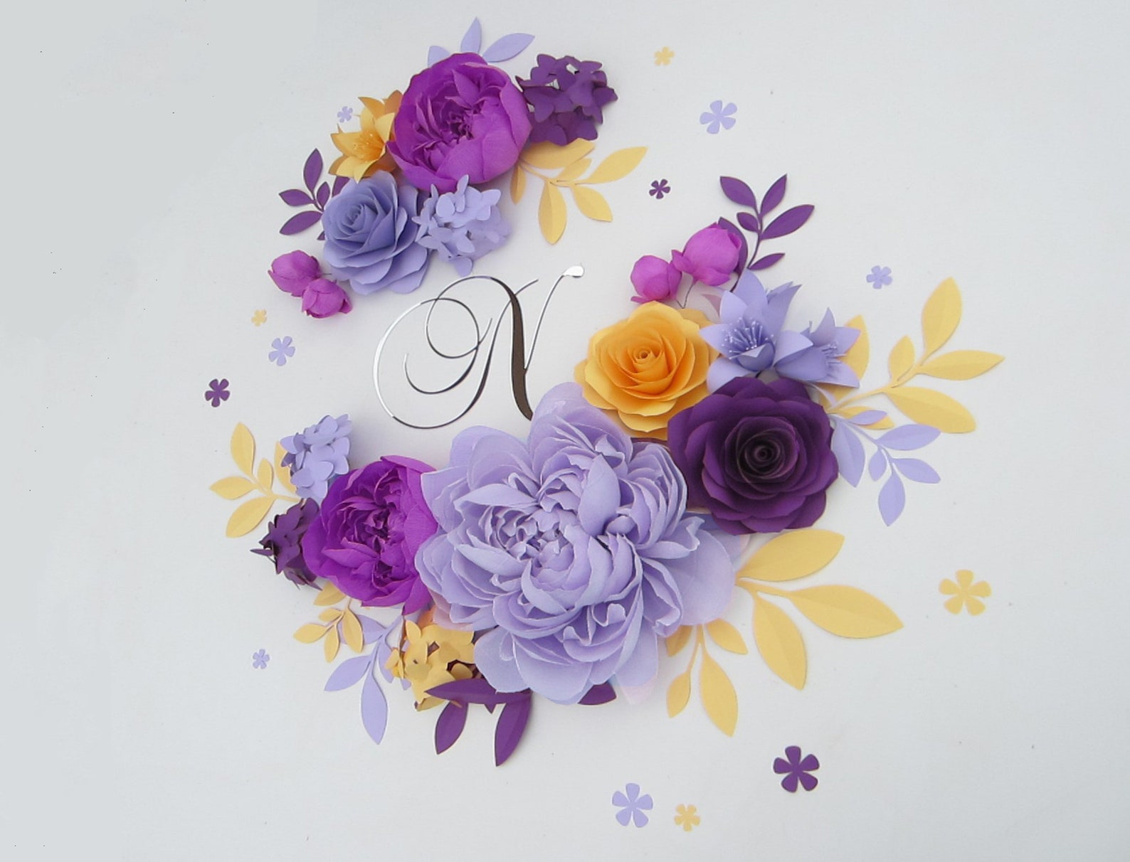 Set of 15 Large Paper Wall Flowers in Purple Yellow and Etsy
