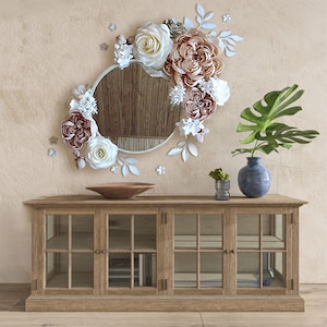 Große Papierblumen Wanddekorationen, Pfingstrosen Papierblumen über dem Bett Dekor, Beige und weiße Blumen Kinderzimmer Wandkunst