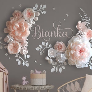 Peonies Paper Flower Wall Decor: Nursery Name Sign Flowers