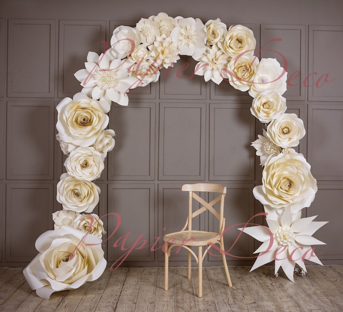 Wedding Arch Paper Flowers Wedding Venue Decoration White Etsy