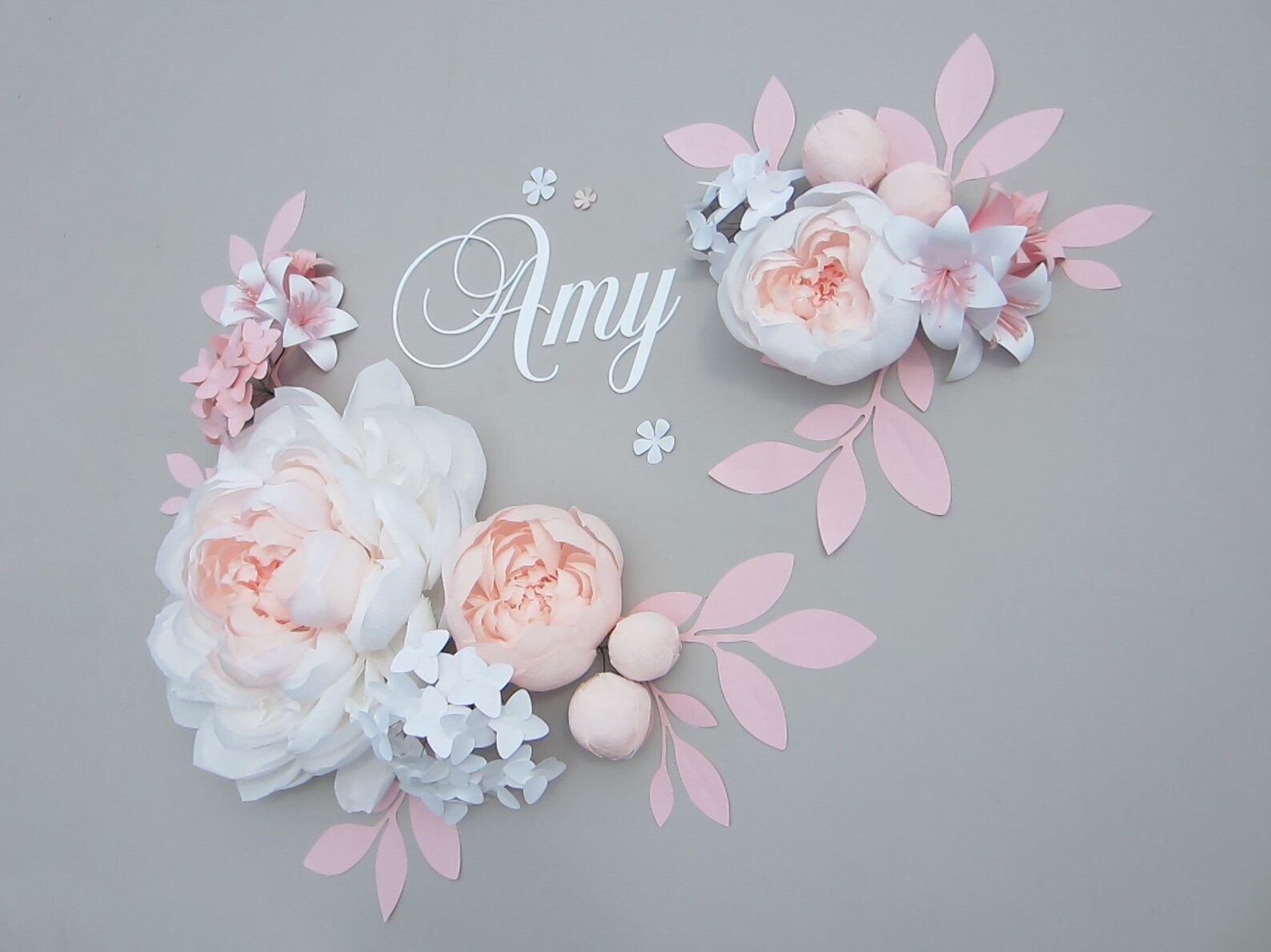 Blush White Large Paper Flowers With Baby Name Sign Pink Etsy