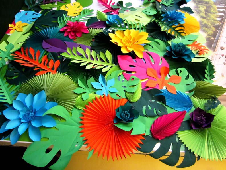 Hawaiian Party Paper Leaves And Flowers Backdrop Etsy