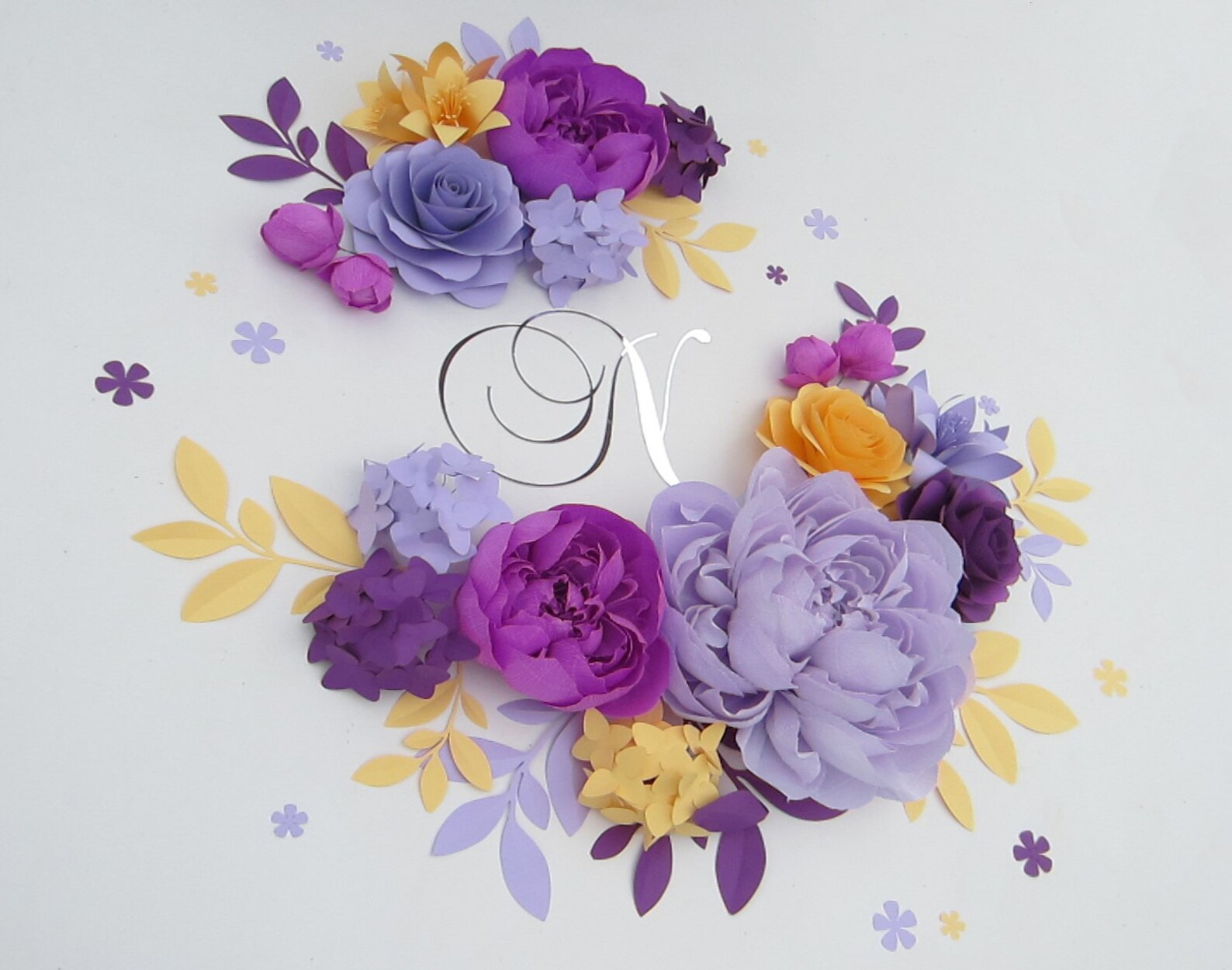 Set of 15 Large Paper Wall Flowers in Purple Yellow and Etsy