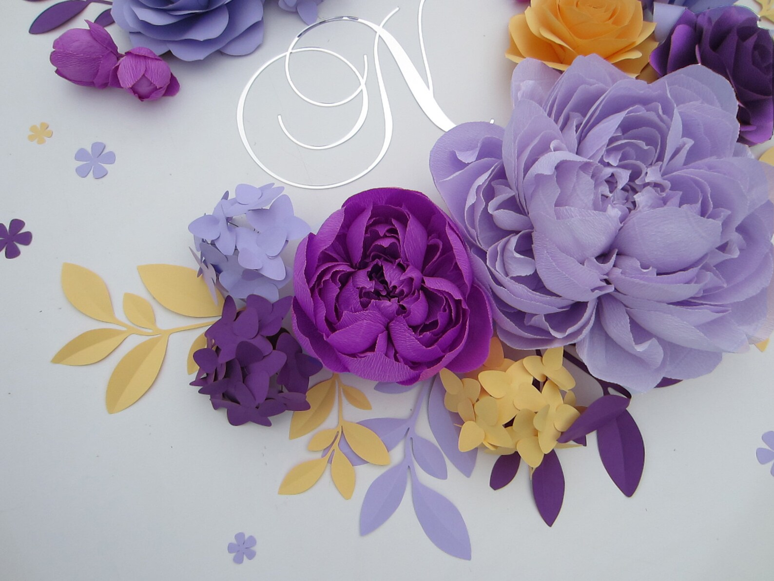 Set of 15 Large Paper Wall Flowers in Purple Yellow and Etsy