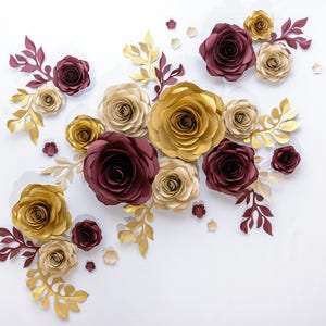 Set di 16 grandi fiori di carta, sfondo a parete di fiori, parete di fiori di carta