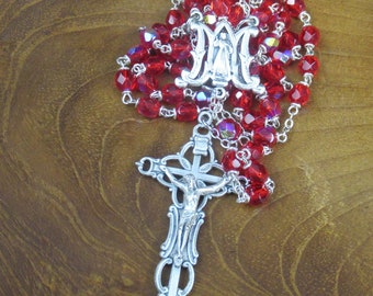 Divine Mercy Rosary, Divine Mercy Chaplet, Red AB Faceted Czech Beads, Unique Crucifix, Divine Mercy Centerpiece, Perfect Catholic Gift