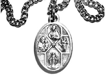 14KT OR JAUNE QUATRE CHEMIN CROIX CATHOLIQUE gravé médaille mini pendentif charme Nouveau
