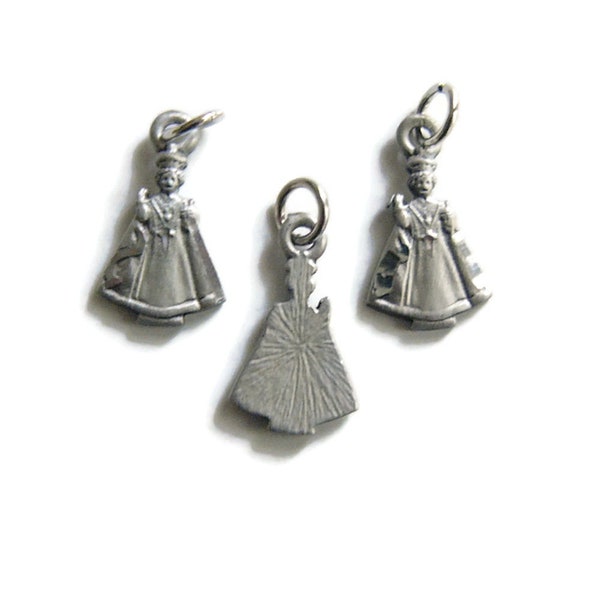 Lots of 3, Infant of Prague Bracelet Charms - Diamond Cut Silver Tone with Jump Ring Included, Jewelry Making Supplies