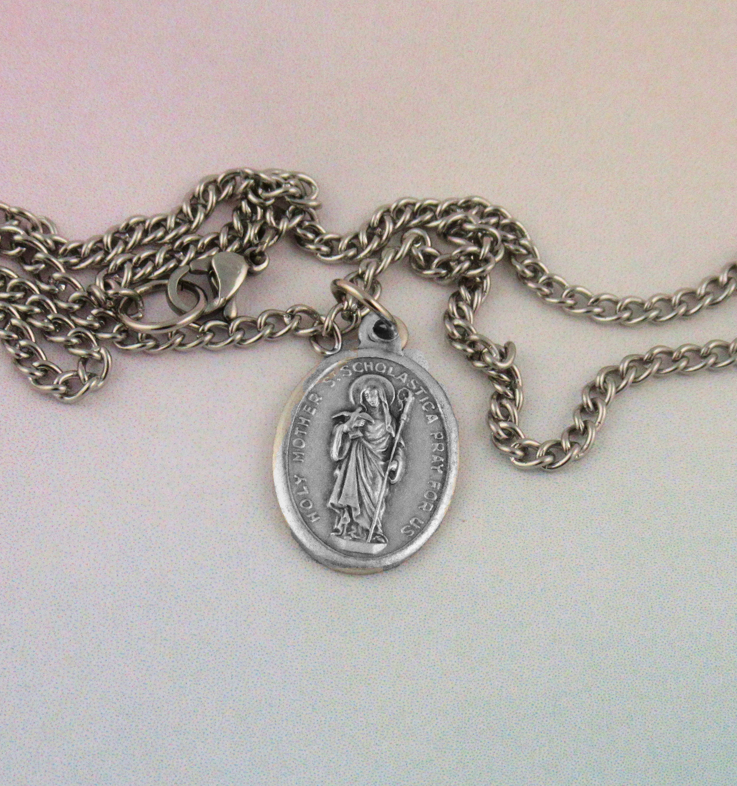 St Scholastica Medal Necklace Patron Saint of Nuns Education - Etsy